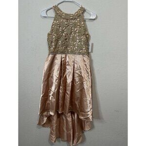 Speechless Kids Crochet Top Tie Waist Rose Gold Maxi Dress Size 16